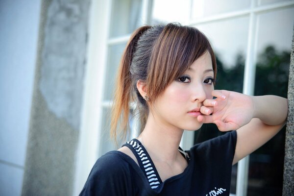 Charming eyes of a thoughtful Japanese woman