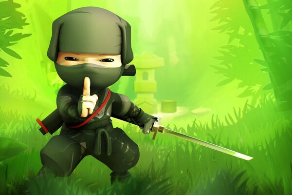 Ninja escondido en la hierba de dibujo
