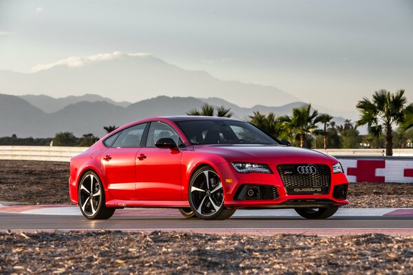 Red audi on the road