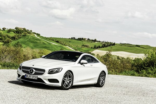 Blanc Mercedes classe s sur la surface blanche