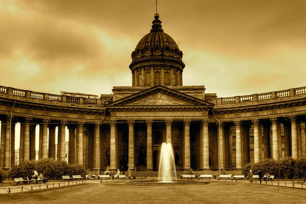 Kazan Cathedral with fountain in St. Petersburg