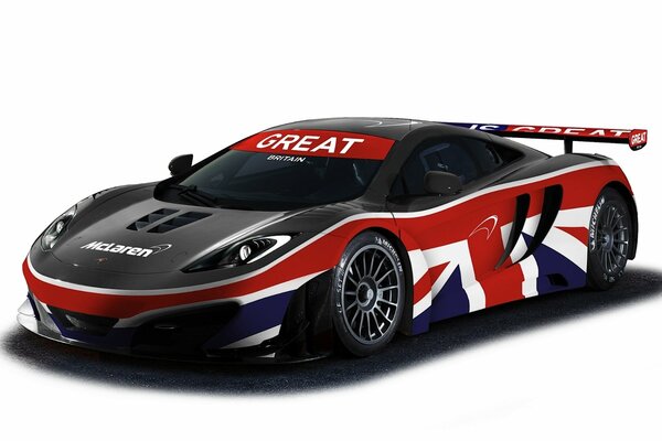 Спорткар mclaren, mp4-12c, gt3 черный на белом фоне