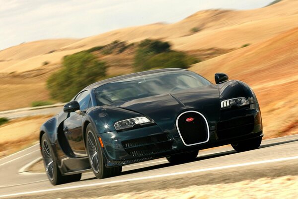 Bugatti veyron on a deserted highway