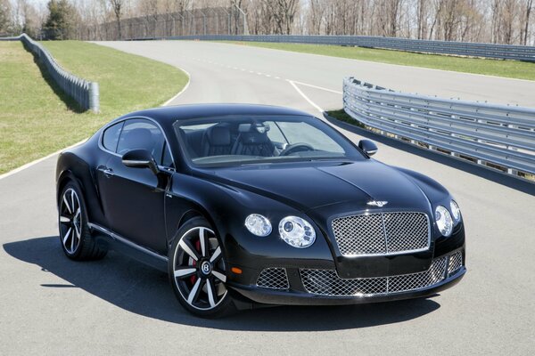 Una Bentley nera parcheggiata su un ramo laterale della pista