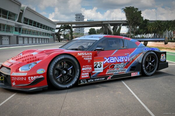 Coche de carreras de Nissan en el estadio