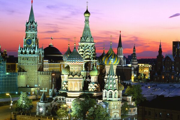 View of the Kremlin at night with backlight