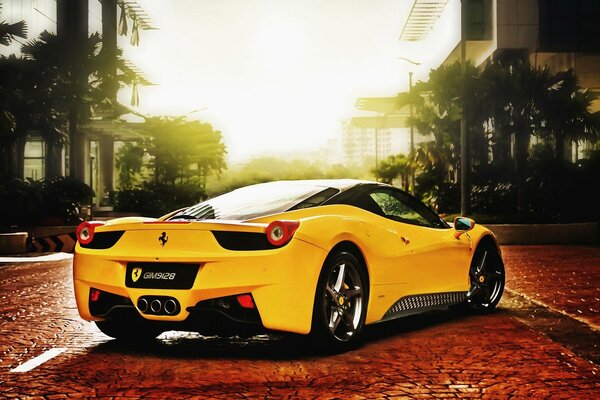 Sfondo urbano Ferrari sportivo giallo