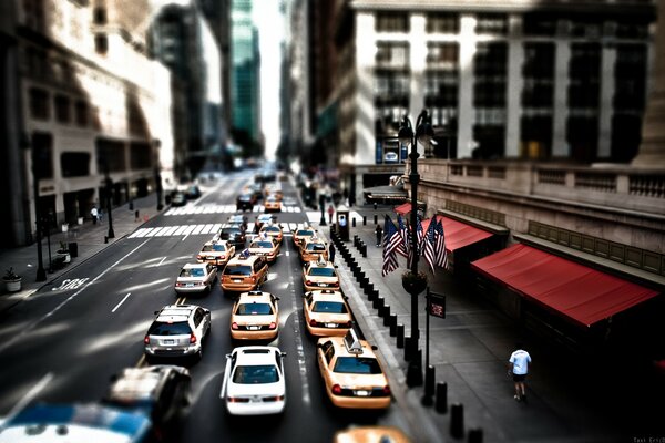 Ein riesiger Strom von Taxis in New York City