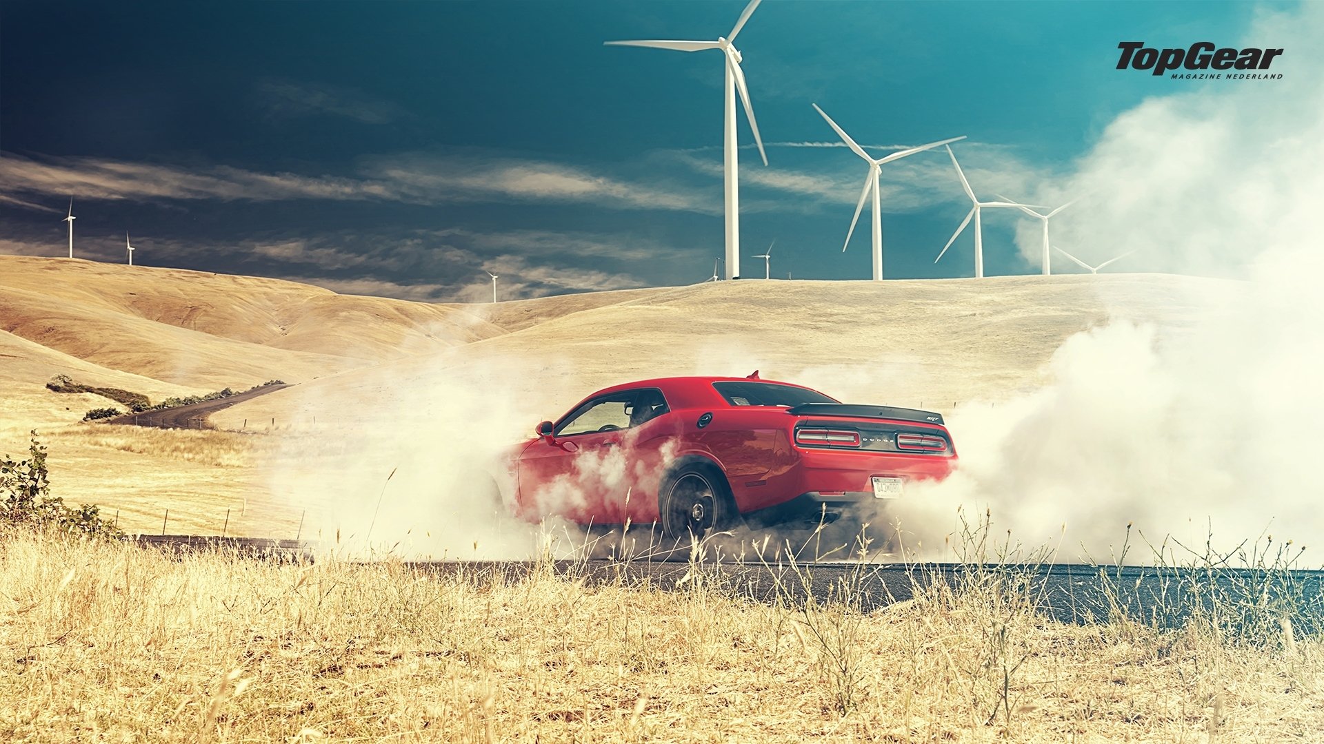 esquivar challenger cien hellcat 2015 rojo trasero humo top gear