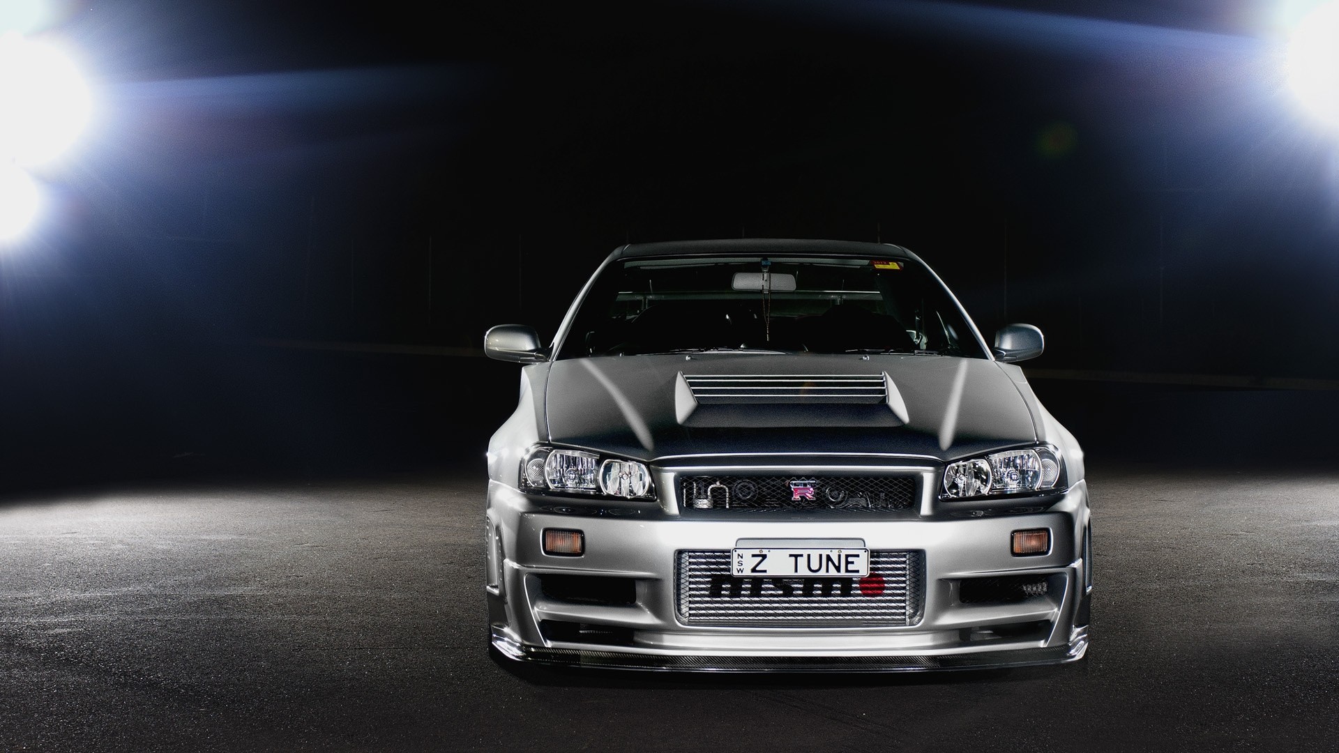 gt-r nissan r34 silber umrisse silber front