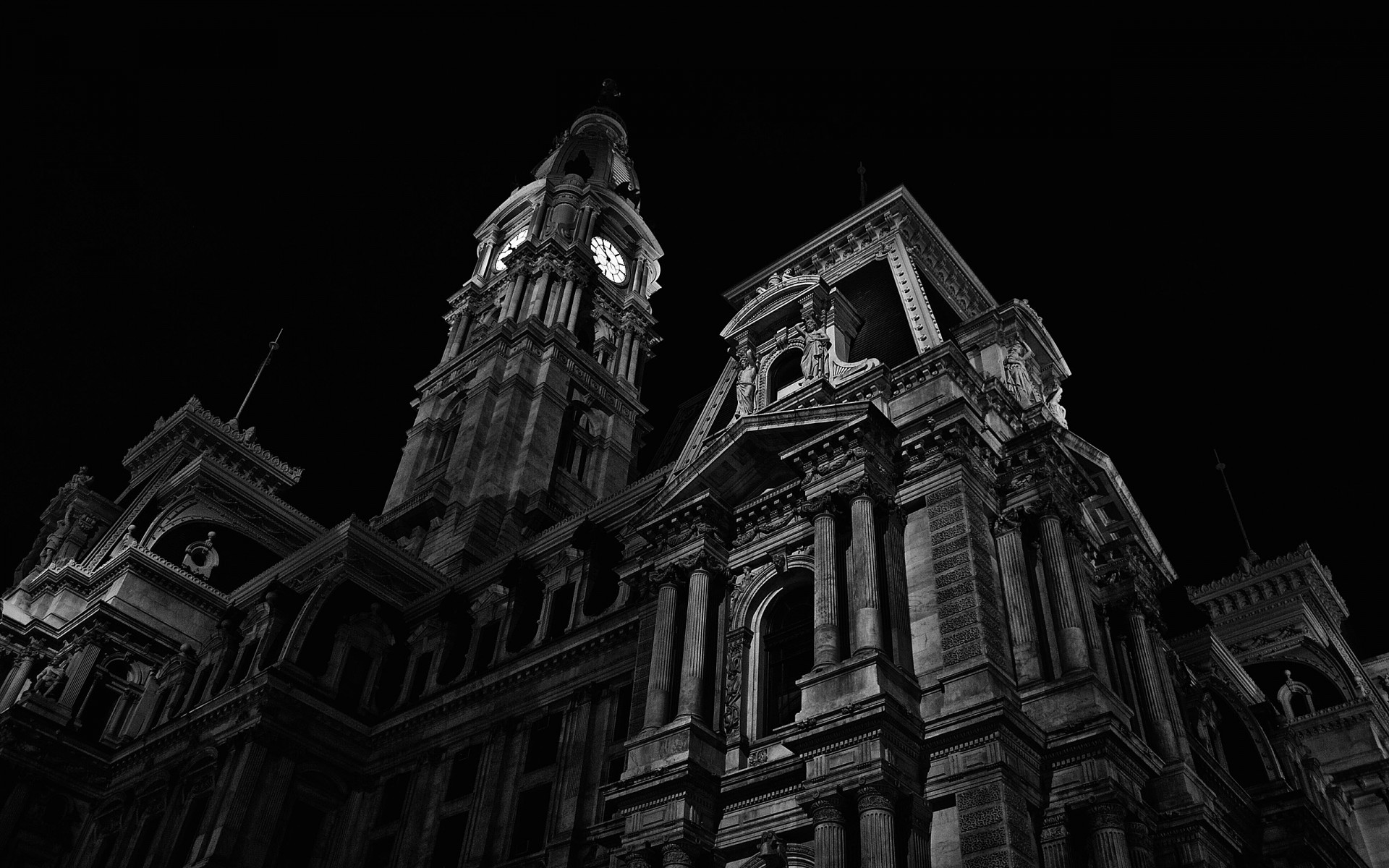 chapelle architecture noir et blanc nuit philadelphie pennsylvanie