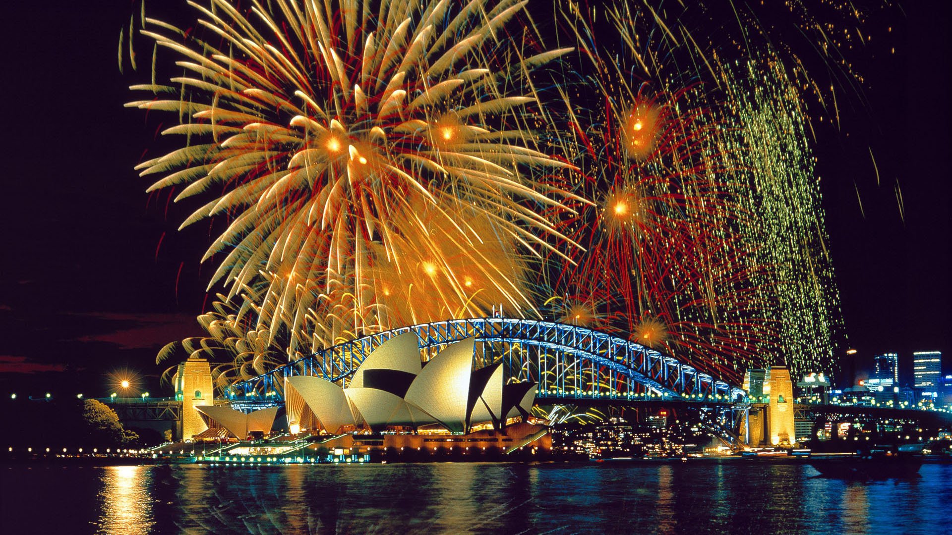 sydney australia notte luci vacanza saluto fuochi d artificio ponte città acqua riflessione bellezza cielo luci ponti