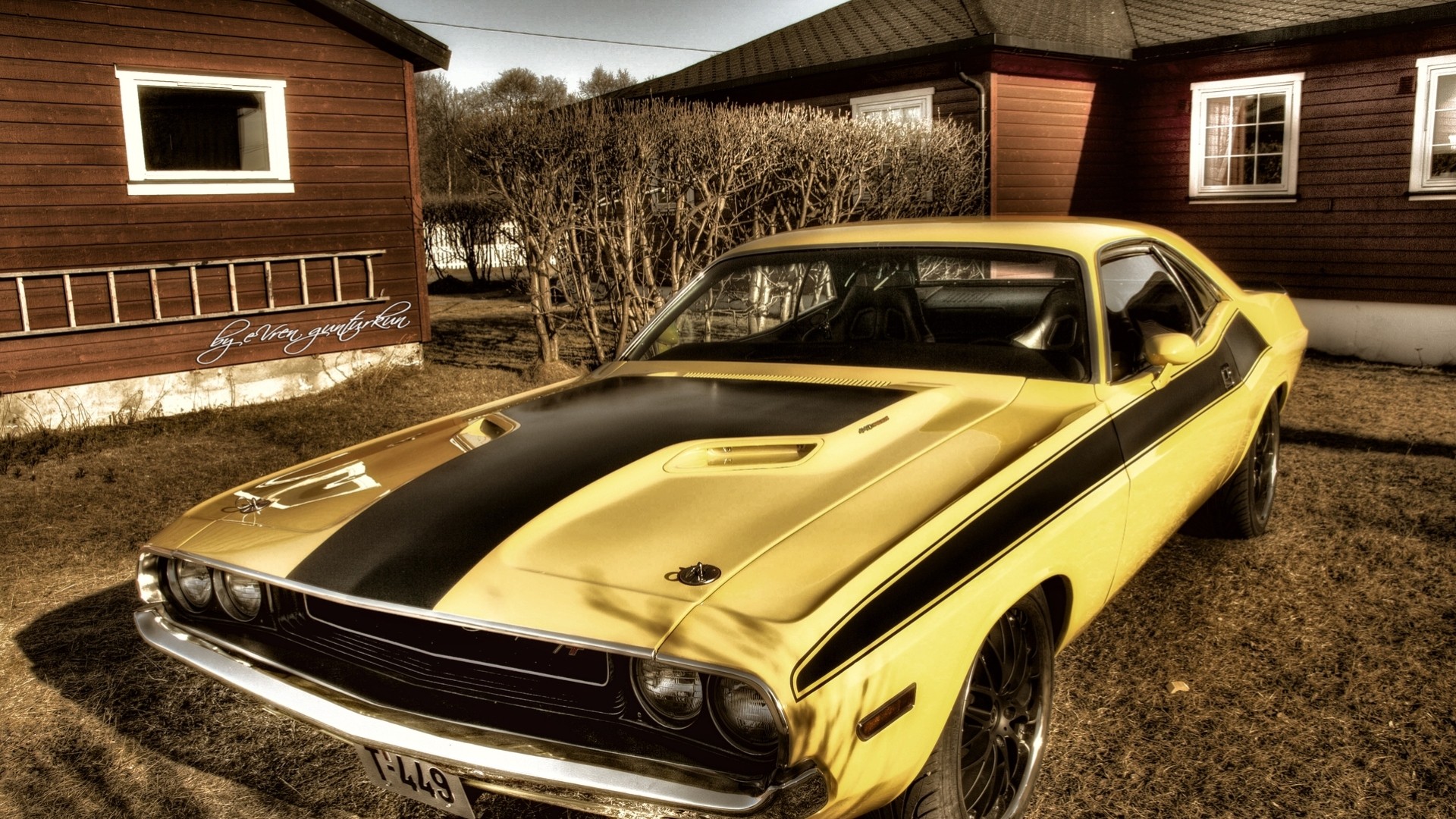 yard vehicles yellow house muscle