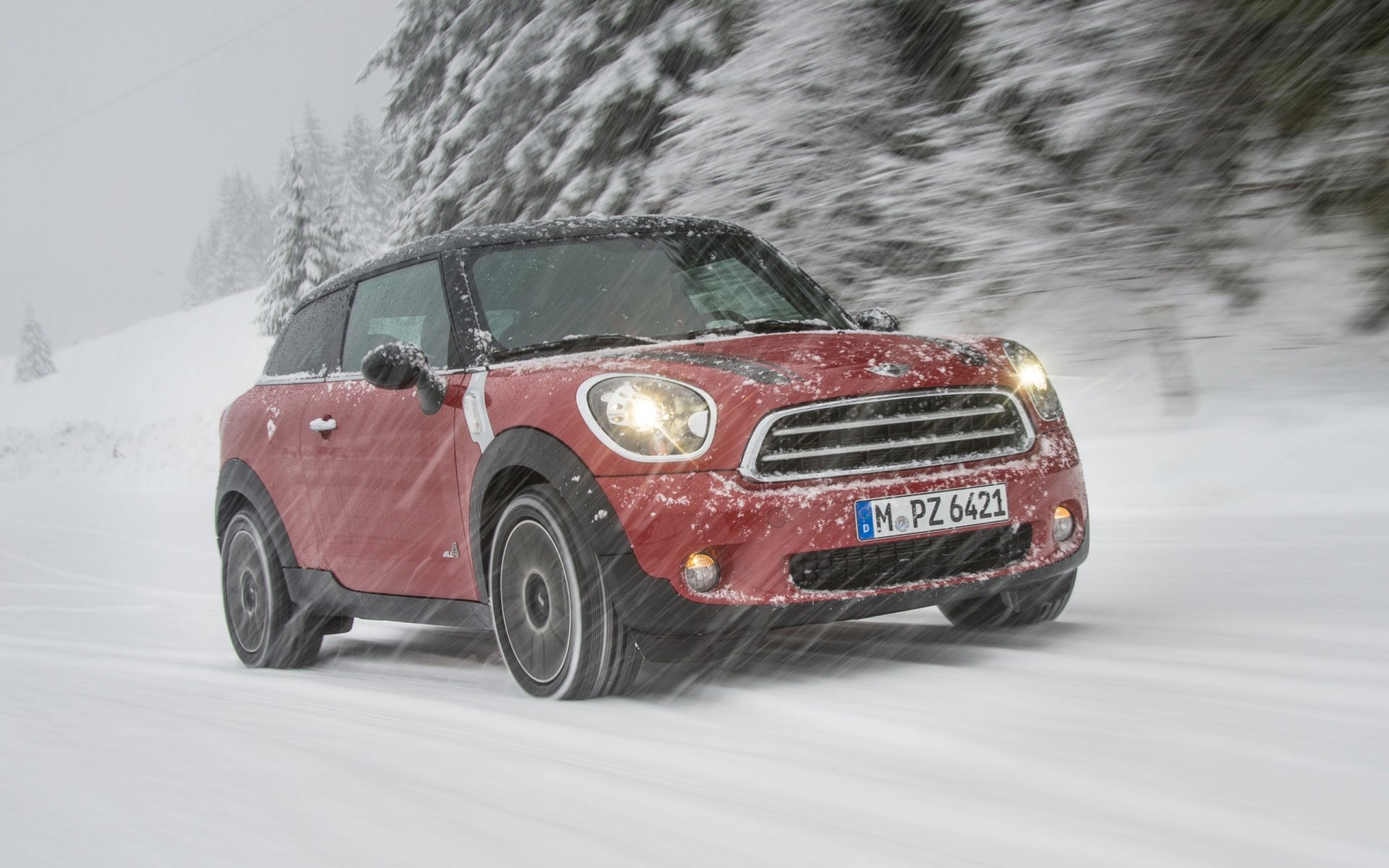 mini cooper mini mini cooper paceman rot schnee winter front schneefall