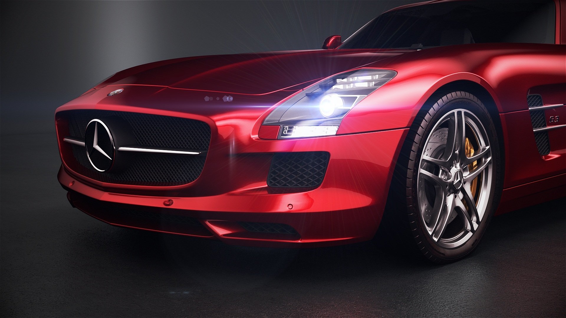 mercedes-benz sls amg-studio przez coldfusion20 3ds max vray photoshop czerwony przód mercedes benz czerwony przedni reflektor zderzak