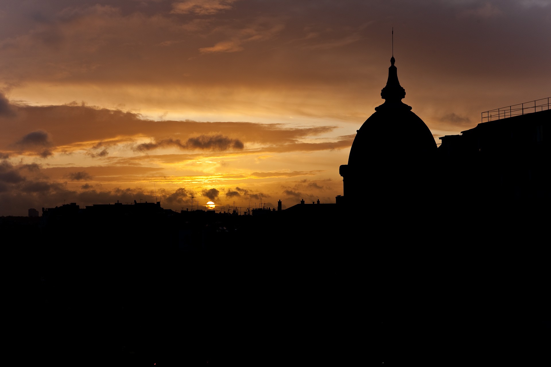 puesta de sol sol techos silueta parís