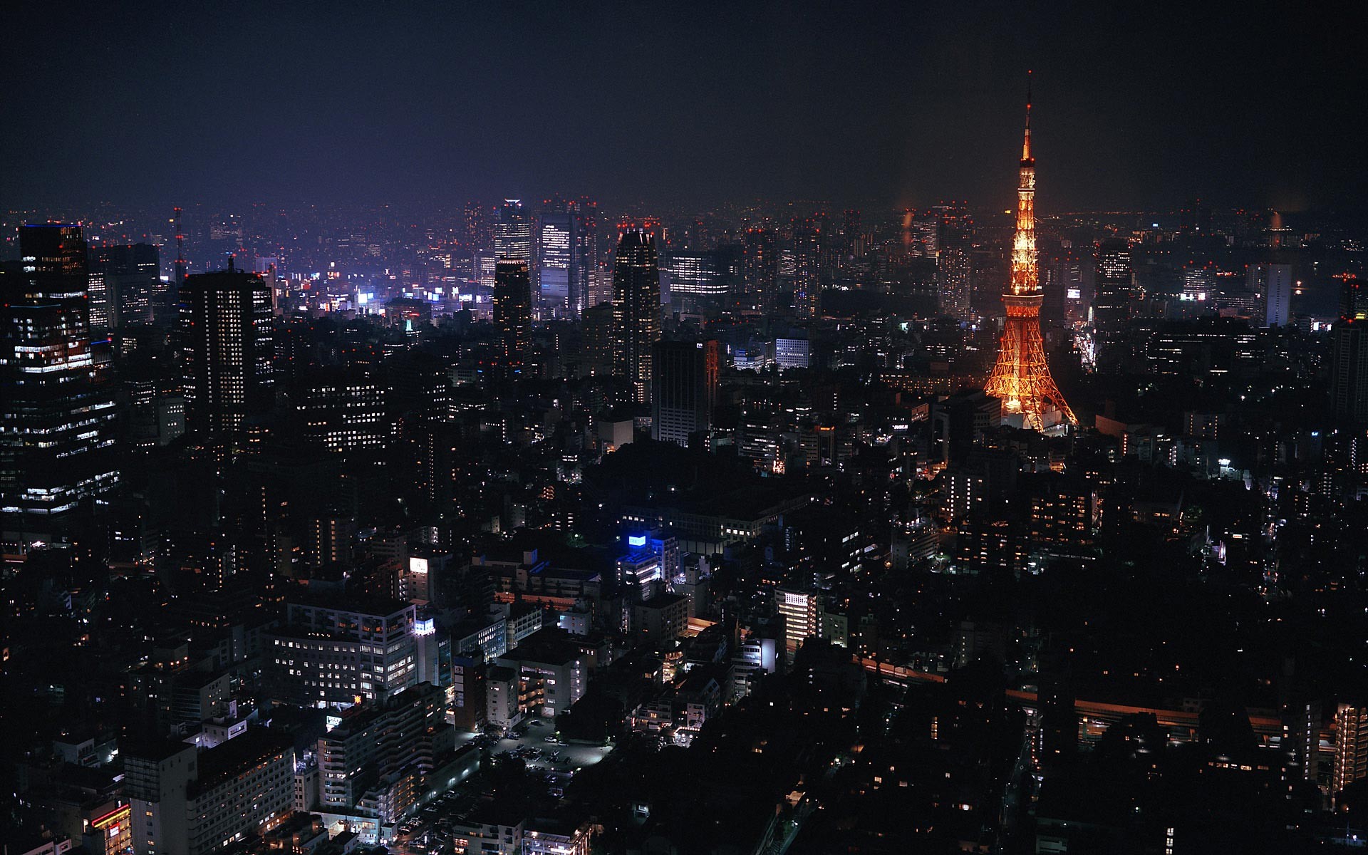 tokio japonia miasto noc światła drapacze chmur