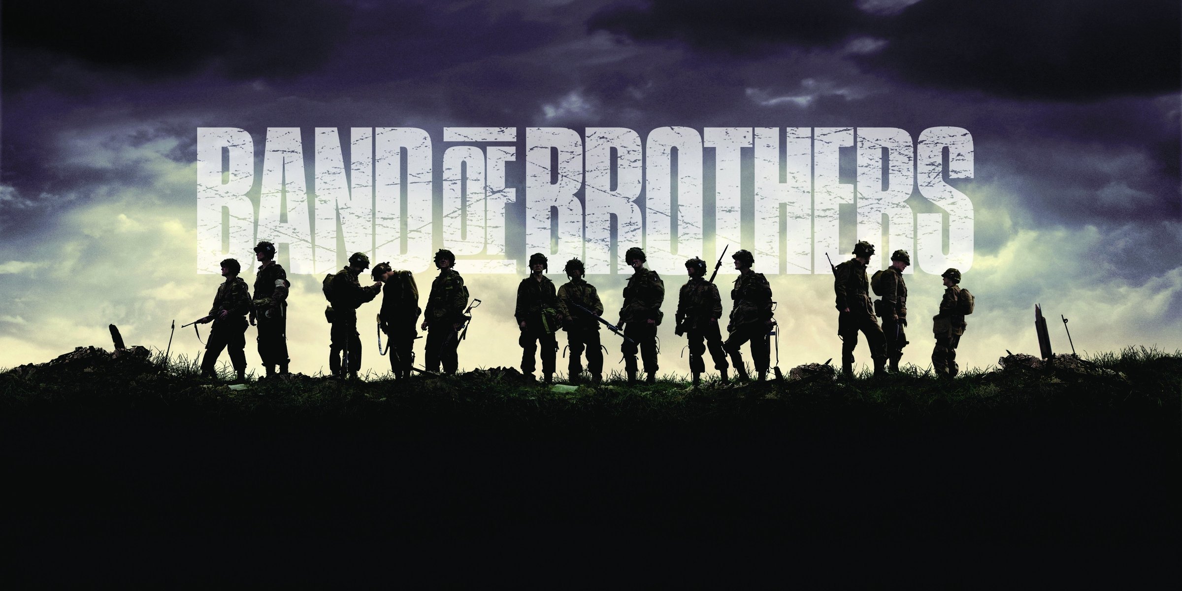 band of brothers братья по оружию сериал фильм готовность к бою кино люди надпись небо вечер оружие солдаты темнота