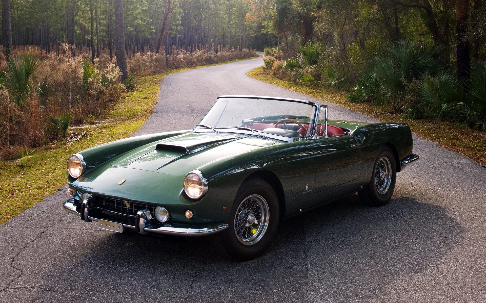 ferrari superamerica swb convertible 1959 ferrari superamerica frente carretera bosque fondo