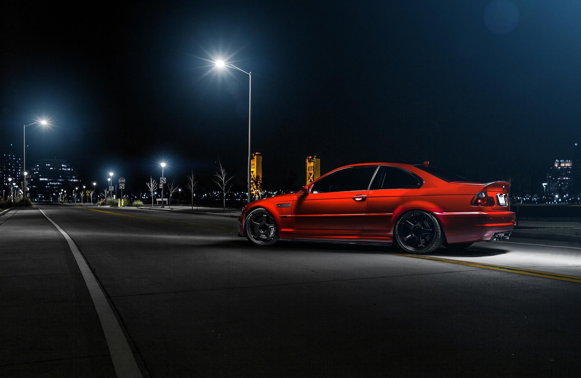 bmw m3 e46 rouge arrière rue richard le bmw rouge nuit lumières