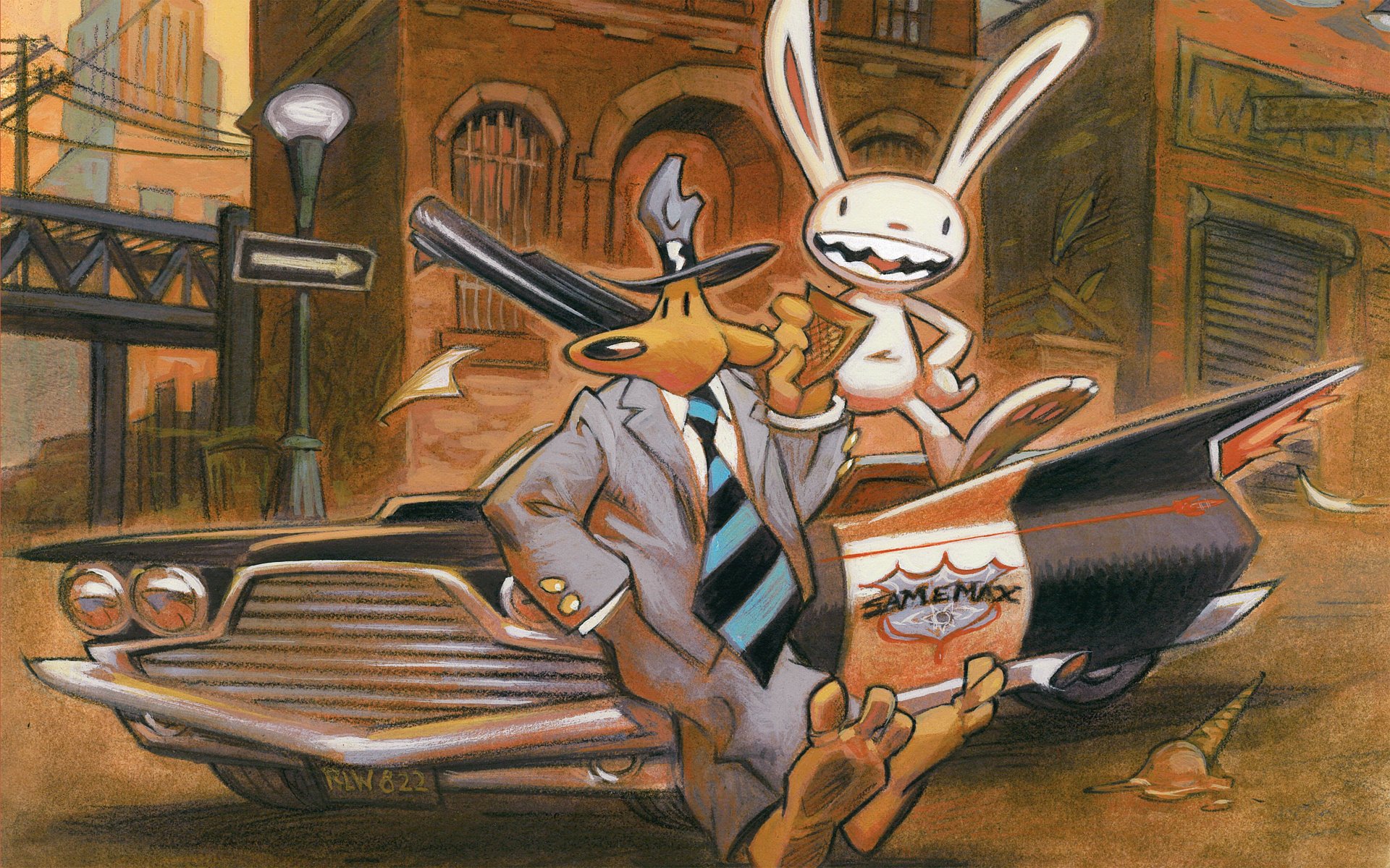 am and max sam max perro conejo detectives héroes coche calle dibujos animados auto puntero corbata dibujos anime amigos