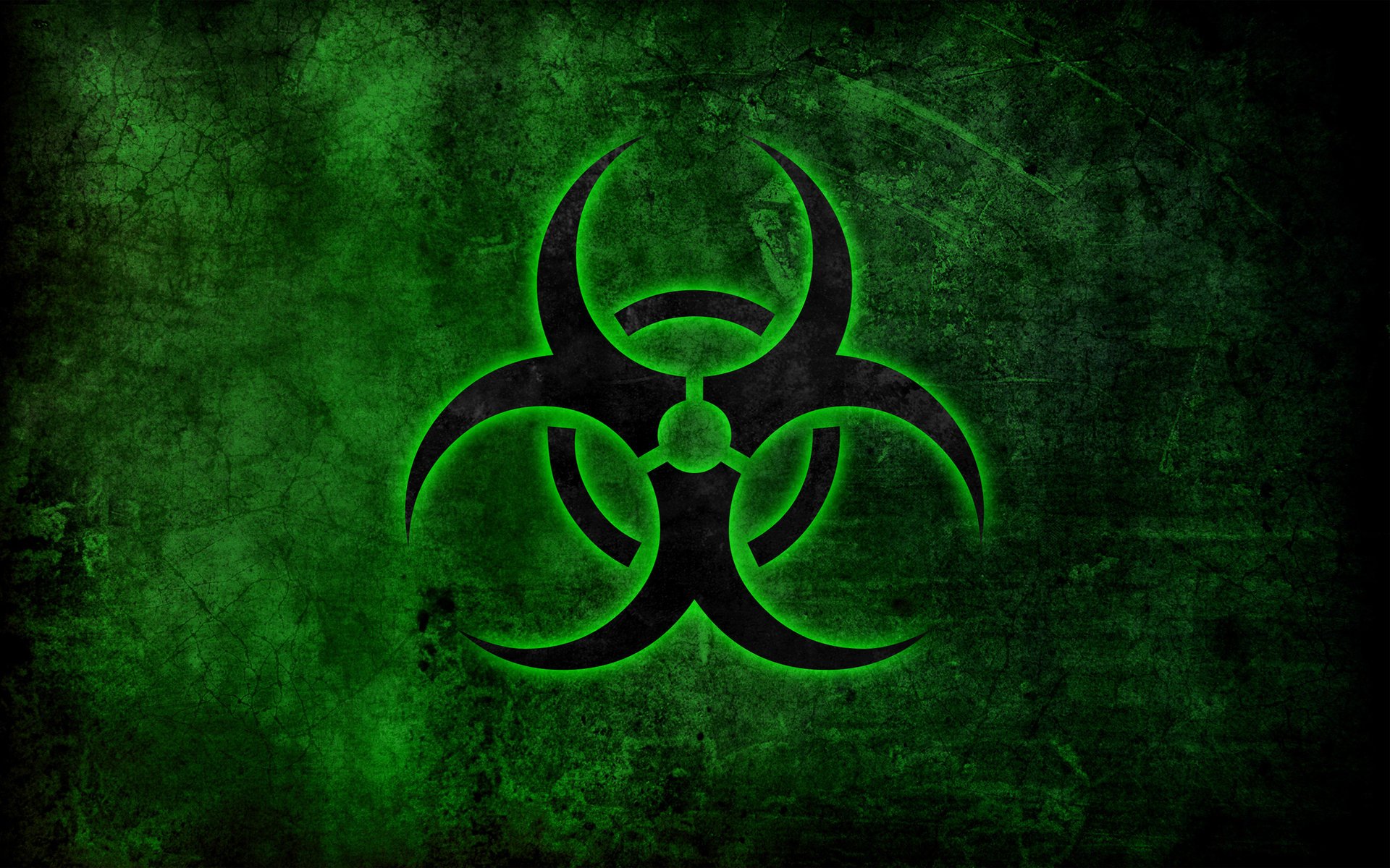 minimalismus biohazard biologische kontamination zeichen emblem textur grün einfachheit logo schwarz dunkler hintergrund kratzer