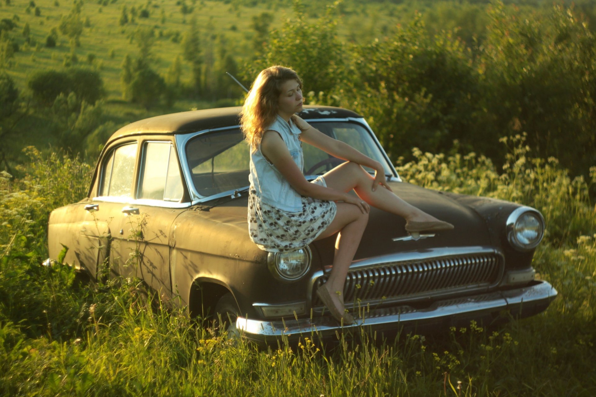 21 gas volga retro soviet union vehicles girl mood nature wallpaper background dasha moroz