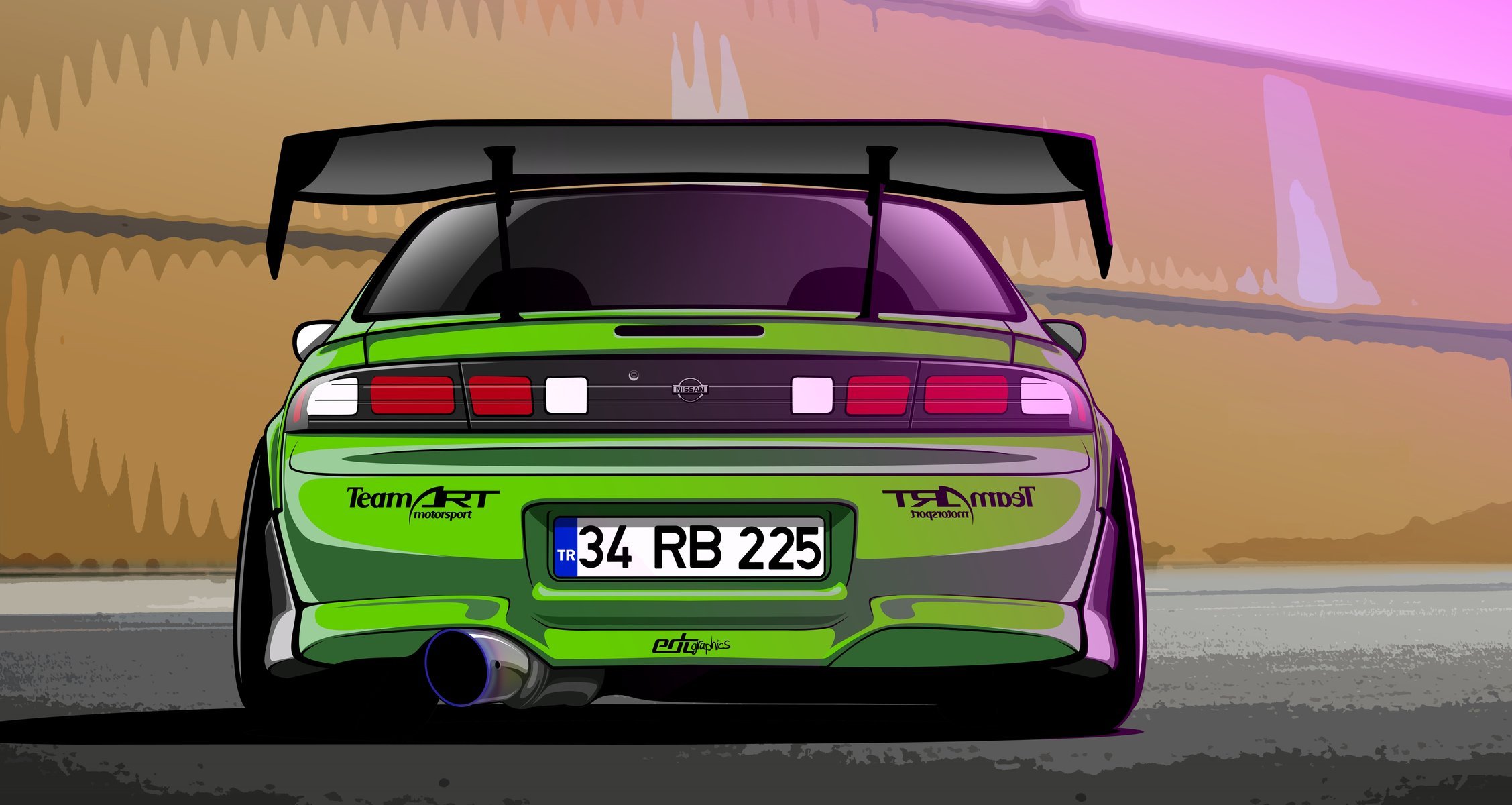 nissan silvia s14 200sx grün drift-spec-vektor von edcgraphic