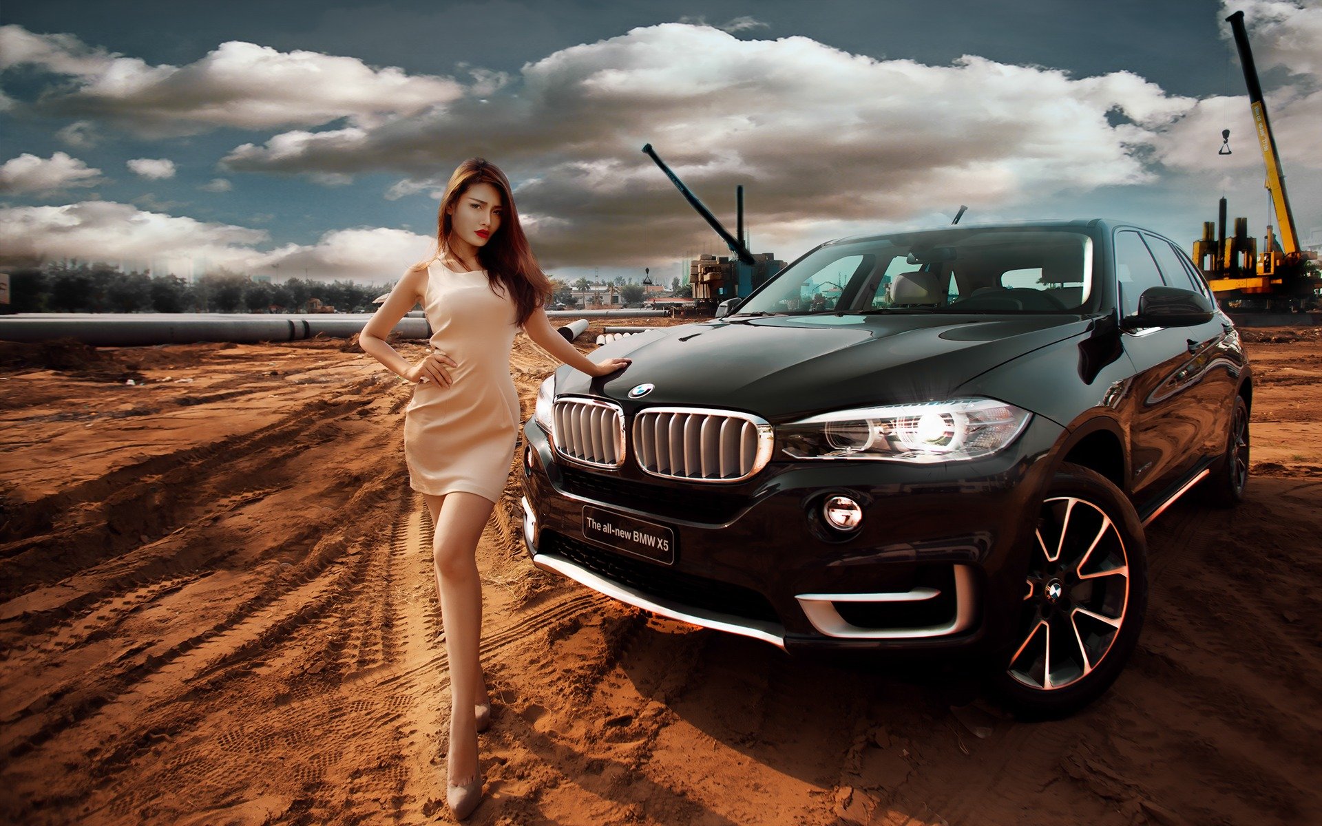 fille asiatique pose bmw