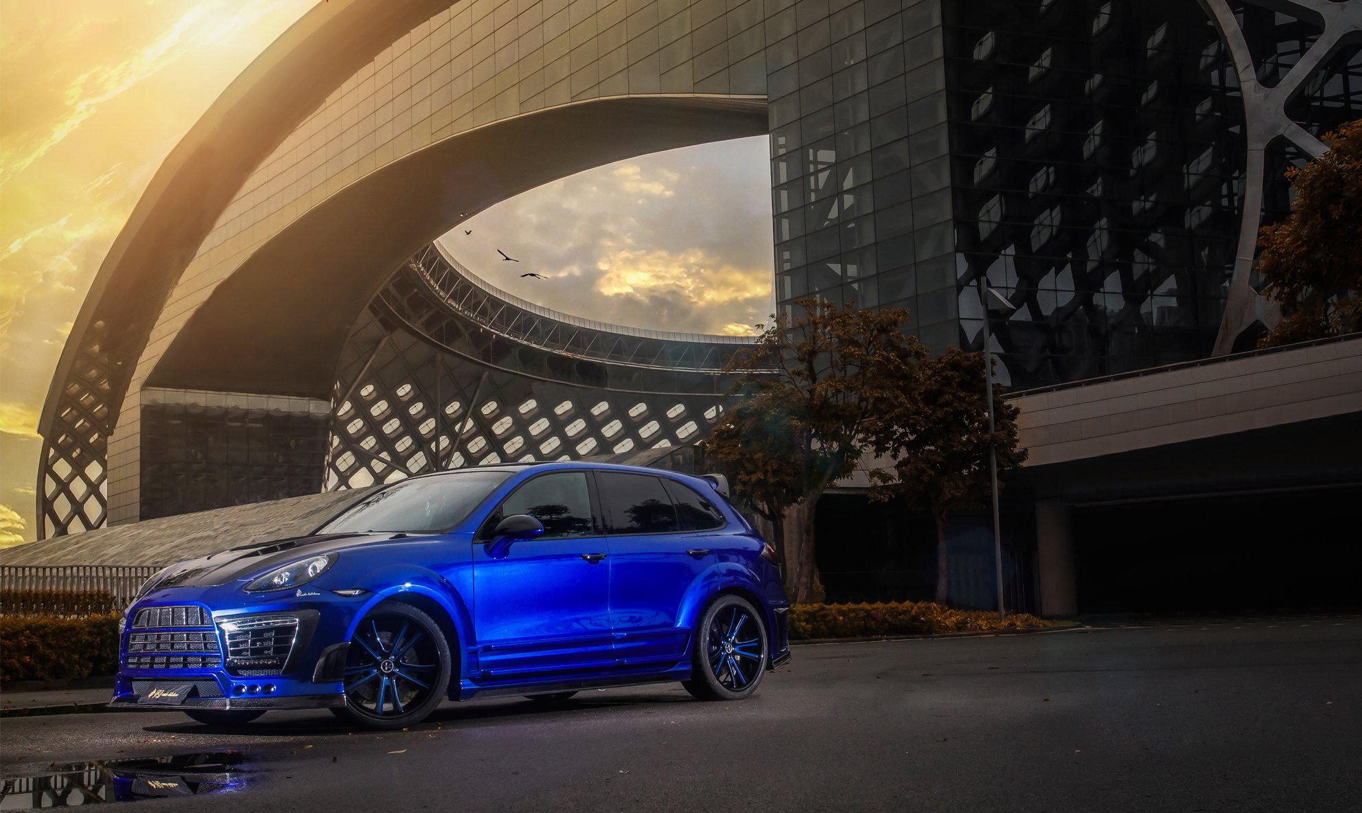 porsche cayenne porsche blue tuning body kit wheel