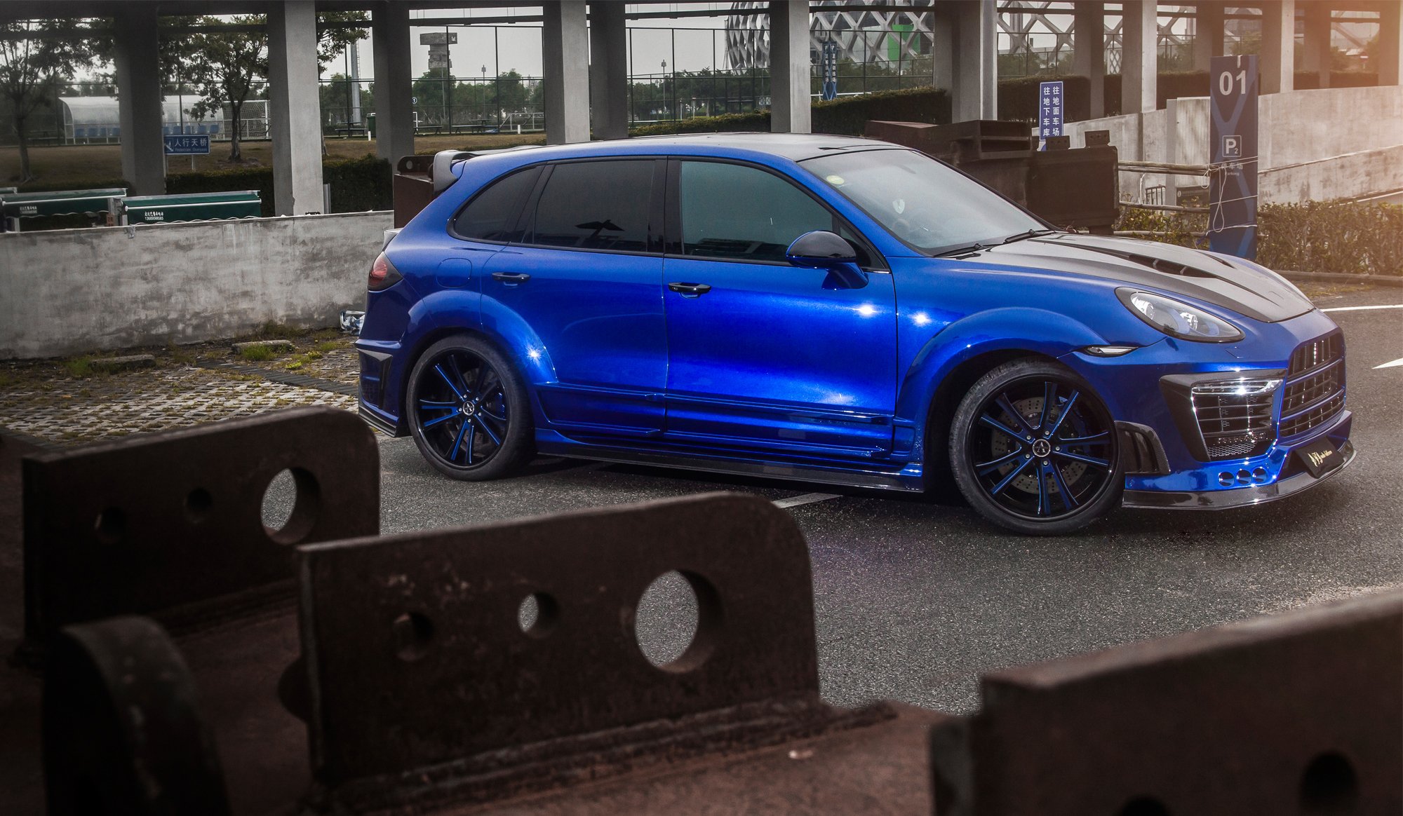 porsche cayena porsche azul tuning kit de carrocería llantas