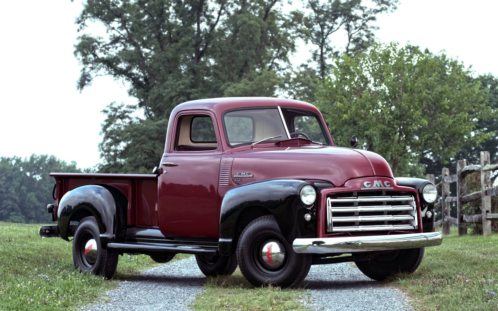 gmc pickup 1950 pickup klassisch front straße bäume