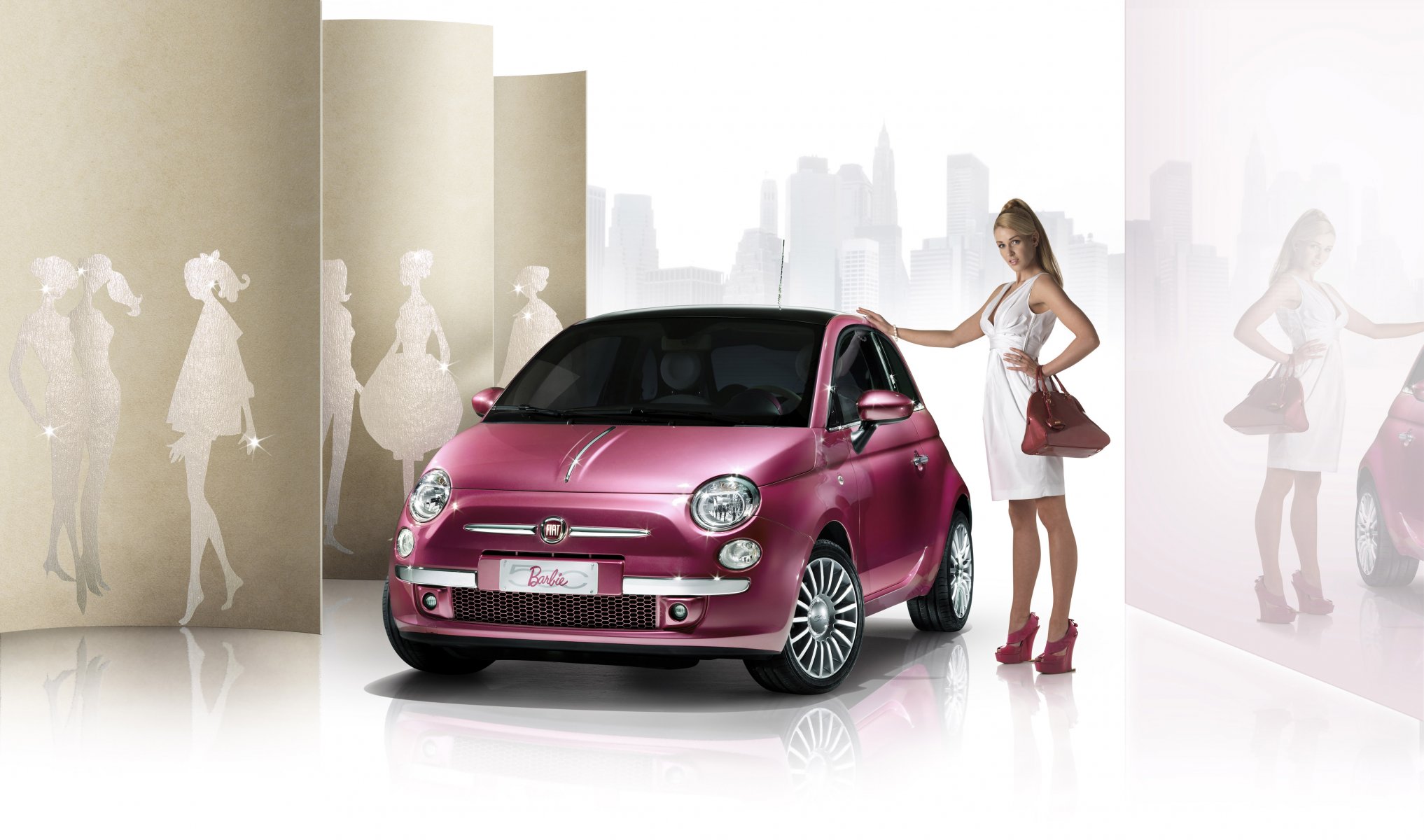 autos mädchen in weiß rosa auto fiat 500