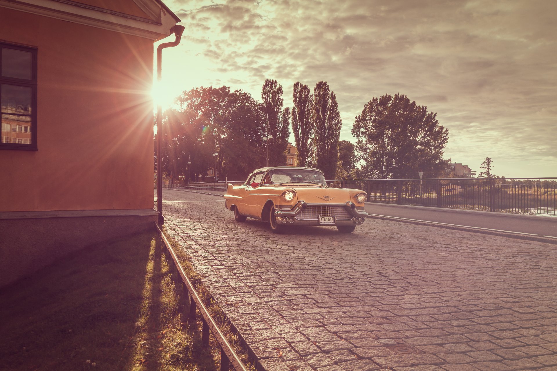 cadillac coupe deville 1956 yellow sunset