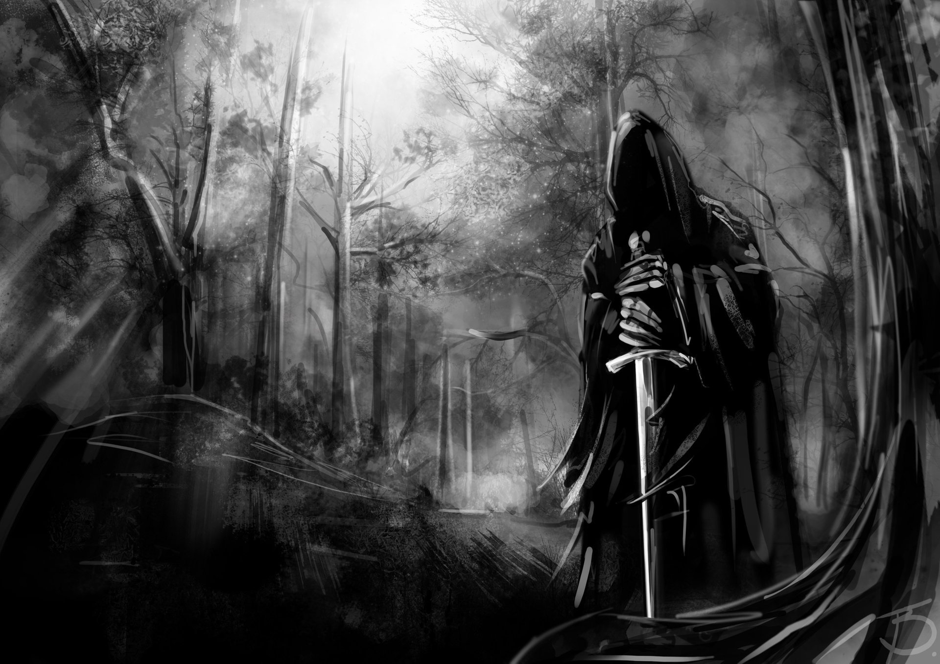 henker dunkle tapete geist wald natur baum nazgul schwert nazgul wald dunkelheit dunkelheit grau tod haube zeichnungen anime