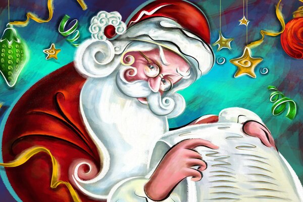 Santa Claus looks at the list of good children