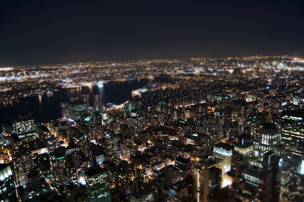 Luces nocturnas de nueva York con efecto tilt-shift