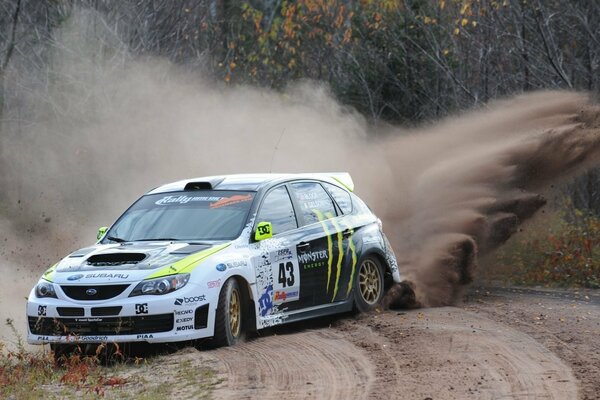 Voiture de sport Subaru, poussière de route, conduite, sport automobile