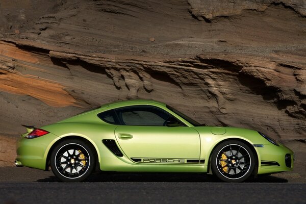 A lime-colored Porsche car