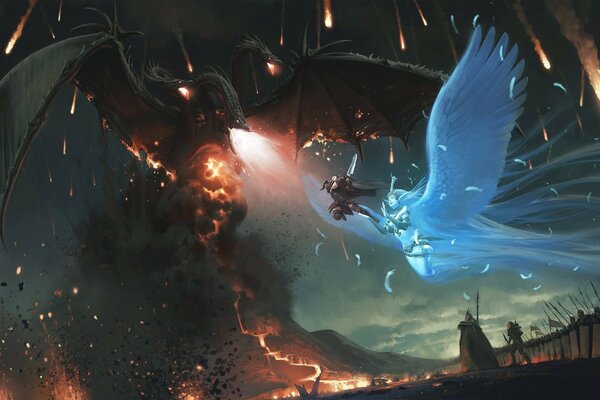 Dans les ténèbres, un Dragon aux ailes bleues de l anime vole au combat