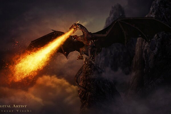 Science-fiction Fire dragon art