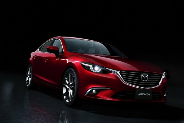 Roter Mazda atenza, roter Mazda atenza auf dunklem Hintergrund, roter Mazda atenza schattiert, Auto roter Mazda