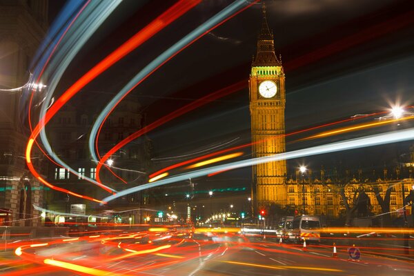 Las luces de la noche de Londres y el Big Ben