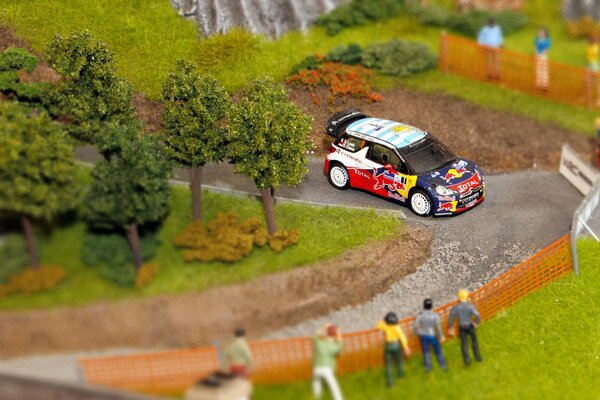 Miniature Citroen ds3 rally in a corner