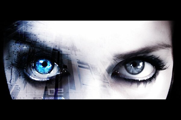 Mädel. Cyber-Auge. Augen. Cyborg. Android