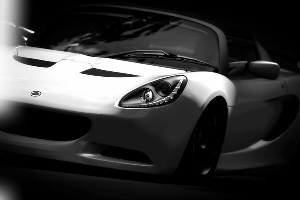 White sports car on a black background