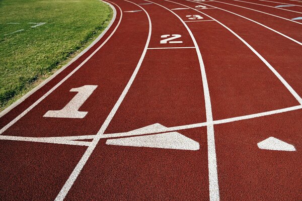 A running track with markings at the stadium