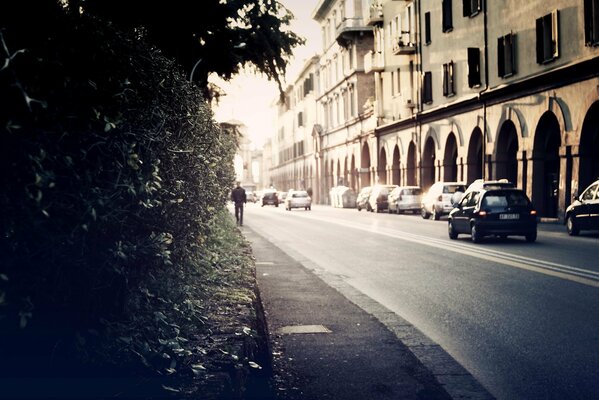 City street with pedestrians and cars