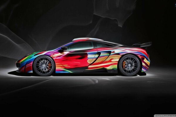Multi-colored supercar with a dizzying coloring
