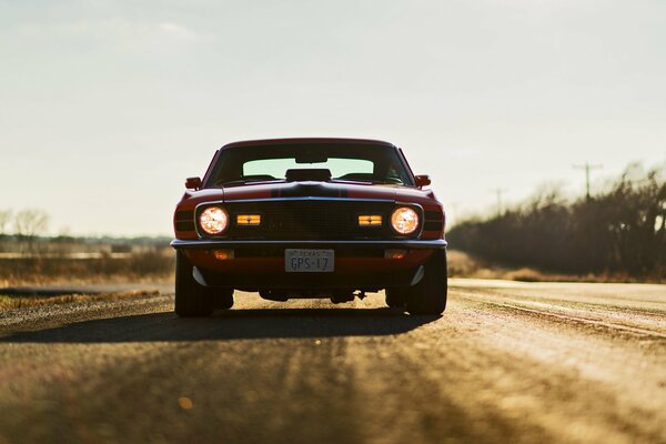 Ford Mustang mach1 car with headlights on